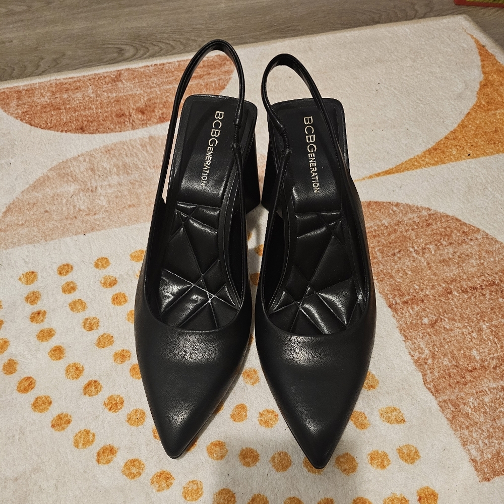 BCBGeneration Trina  Elegant Black Slingback Block Heels New W/O Box Sz 6.5 - Picture 7 of 12
